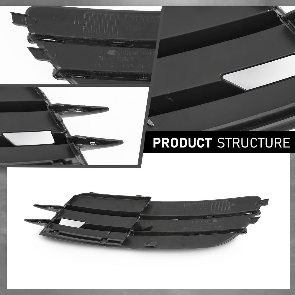 G-PLUS Pair Front Bumper Fog Light Grill Cover, Compatible with Audi A6/ A6 Quattro 2012 2013 2014 2015, Left Driver & Right Passenger Side 2PCS, 4G0807681, 4G0807682