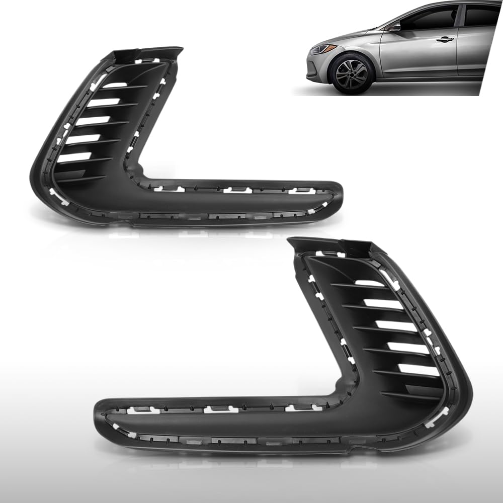 G-PLUS Pair Front Bumper Fog Lamp Cap Cover Compatible with Hyundai Elantra Sedan 2017-2018 86563F2000, 86564F2000 Black