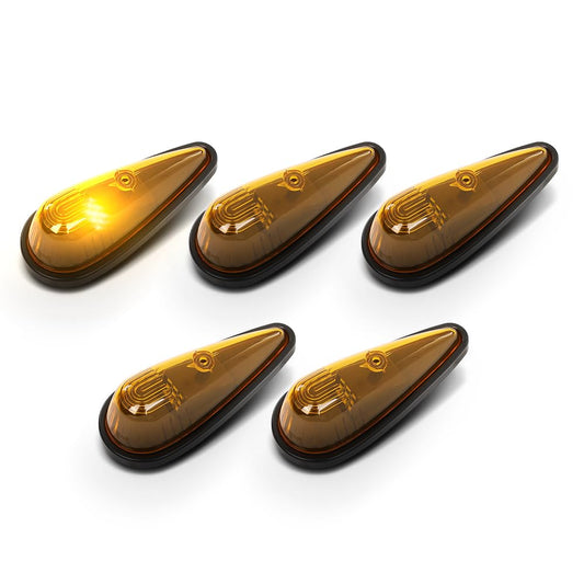 G-PLUS 5Pcs Amber Teardrop Cab Marker Lights 9 LED Cab Marker Light Top Clearance Roof Running Light Assembly with Wiring Pack Fit for Trucks Trailer Vans Pickups RV Tractor Yellow