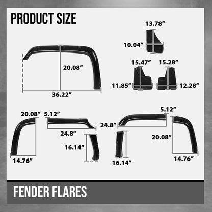 G-PLUS 80mm Fiberglass FRP Fender Flares (8 PCS) & Mud Flaps (4 PCS) Compatible with Hummer H3 Black