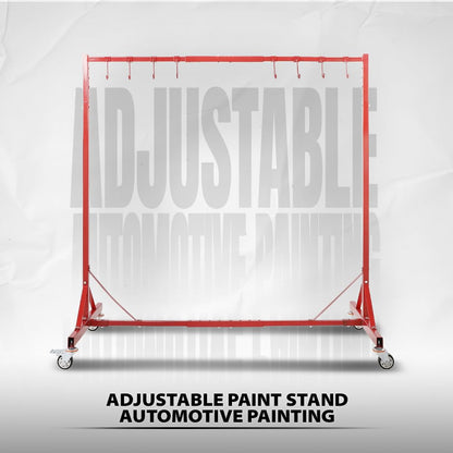 G-PLUS 5ft-7ft Adjustable Paint Stand Automotive Painting Rack 8 Hooks w/ 4 Swiveling Wheels Auto Body Stand for Painting Drying Rack Red