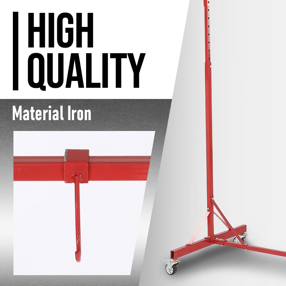G-PLUS 5ft-7ft Adjustable Paint Stand Automotive Painting Rack 8 Hooks w/ 4 Swiveling Wheels Auto Body Stand for Painting Drying Rack Red