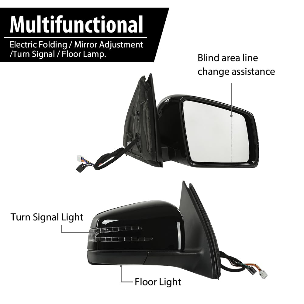 G-PLUS Rear View Mirror w/o Blind Spot Right Side Compatible with Benz GLE (W166)/GLS (X166) 2015-2019,Fit Benz GL (X166) 2012-2019,Fit Benz M (W166) 2012-2016 1668108300 1668108500 Glossy Black