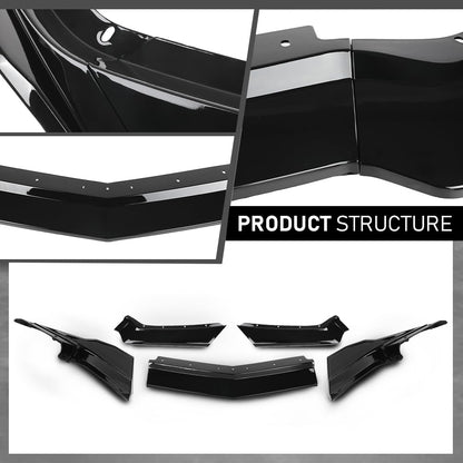 G-PLUS Front Bumper Lip Splitter Compatible with Chevy Corvette C8 All Model 2020-2024 Black