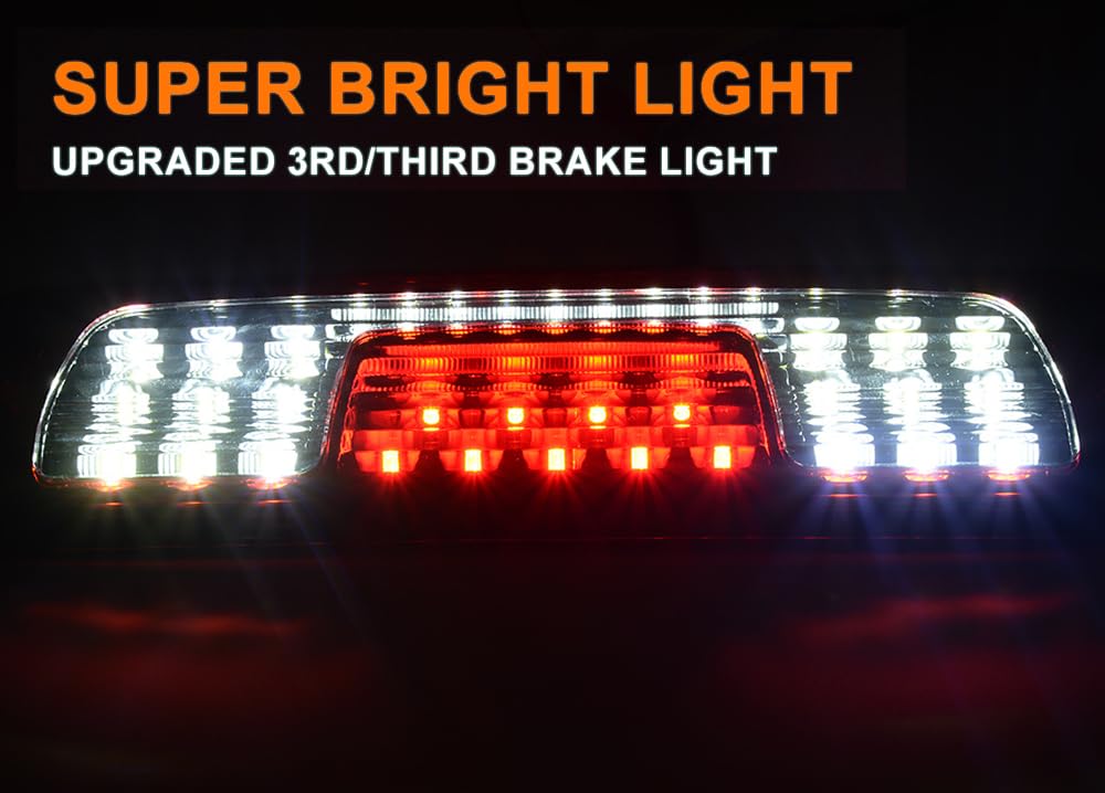 G-PLUS LED 3rd Brake Lights, Compatible with Chevy Silverado/GMC Sierra 1500 2500HD SILVERADO 3500/3500HD 2014-2018 Third Brake Light Cargo Lamps Black Housing Red & White Lens