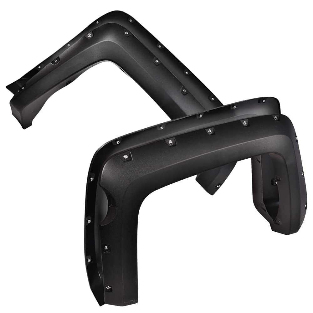 G-PLUS Fender Flares, Compatible with 2014-2018 Chevy Silverado 2500HD/3500HD, (Fit Fleetside with 69.3" Short Bed Crew Cab Models), Textured Black Pocket Rivet Bolt Style Wheel Cover 4pcs