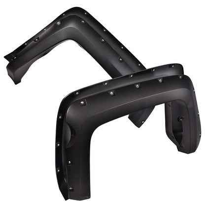 G-PLUS Fender Flares, Compatible with 2014-2018 Chevy Silverado 2500HD/3500HD, (Fit Fleetside with 69.3" Short Bed Crew Cab Models), Textured Black Pocket Rivet Bolt Style Wheel Cover 4pcs