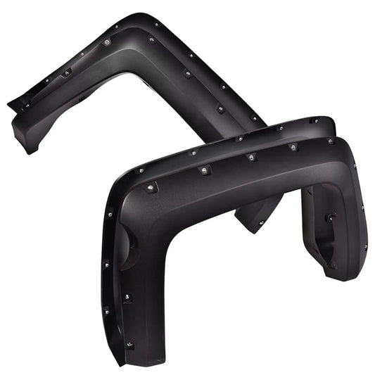 G-PLUS Fender Flares, Compatible with 2014-2018 Chevy Silverado 2500HD/3500HD, (Fit Fleetside with 69.3" Short Bed Crew Cab Models), Textured Black Pocket Rivet Bolt Style Wheel Cover 4pcs