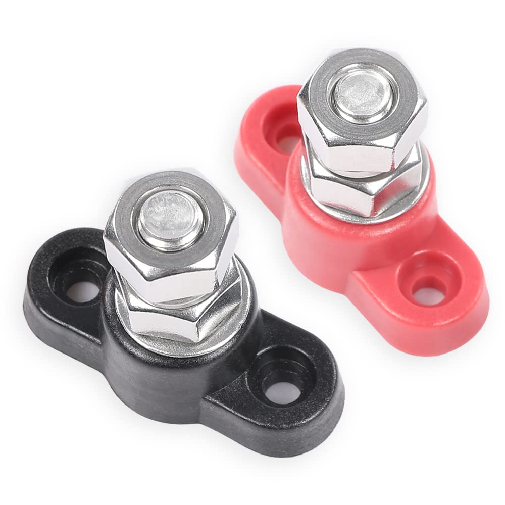 G-PLUS Junction Block Power Post Set Red & Black Insulated Terminal Stud 3/8" Stainless Terminal Distribution Block Battery Wire Power Distribution Terminal Block