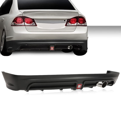 G-PLUS Rear Bumper Spoiler + LED 3RD Brake Light + Muffler Tip Compatible with Honda Civic 4 door only 2006-2011 Mug RR Style Air Dam Chin Diffuser Mugen Rear Bumper Lip