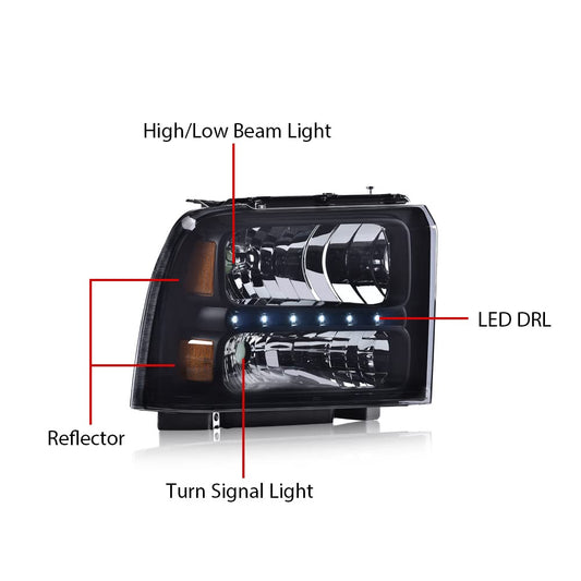 G-PLUS LED Smoked LED DRL headlights, Compatible with 2005 2006 2007 Ford F250 F350 F450 F550 Super Duty Bumper Headlamps, Smoky Lens Black Housing Amber Reflector,faros delanteros