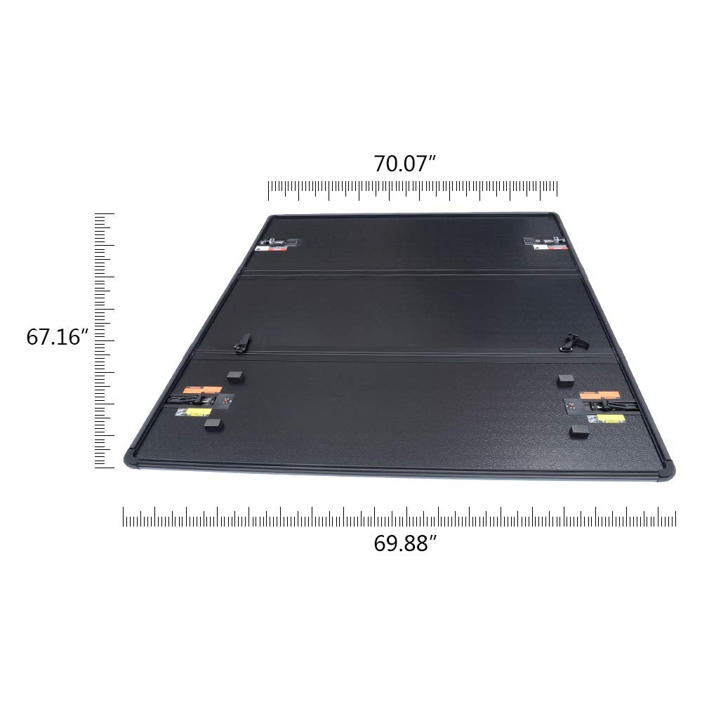 Black T3 Tri Fold Hard Top Truck Bed Tonneau Cover Replacement for Ford F150 2015 2016 2017 2018 2019 2020 | 5.5' Extra Short Bed