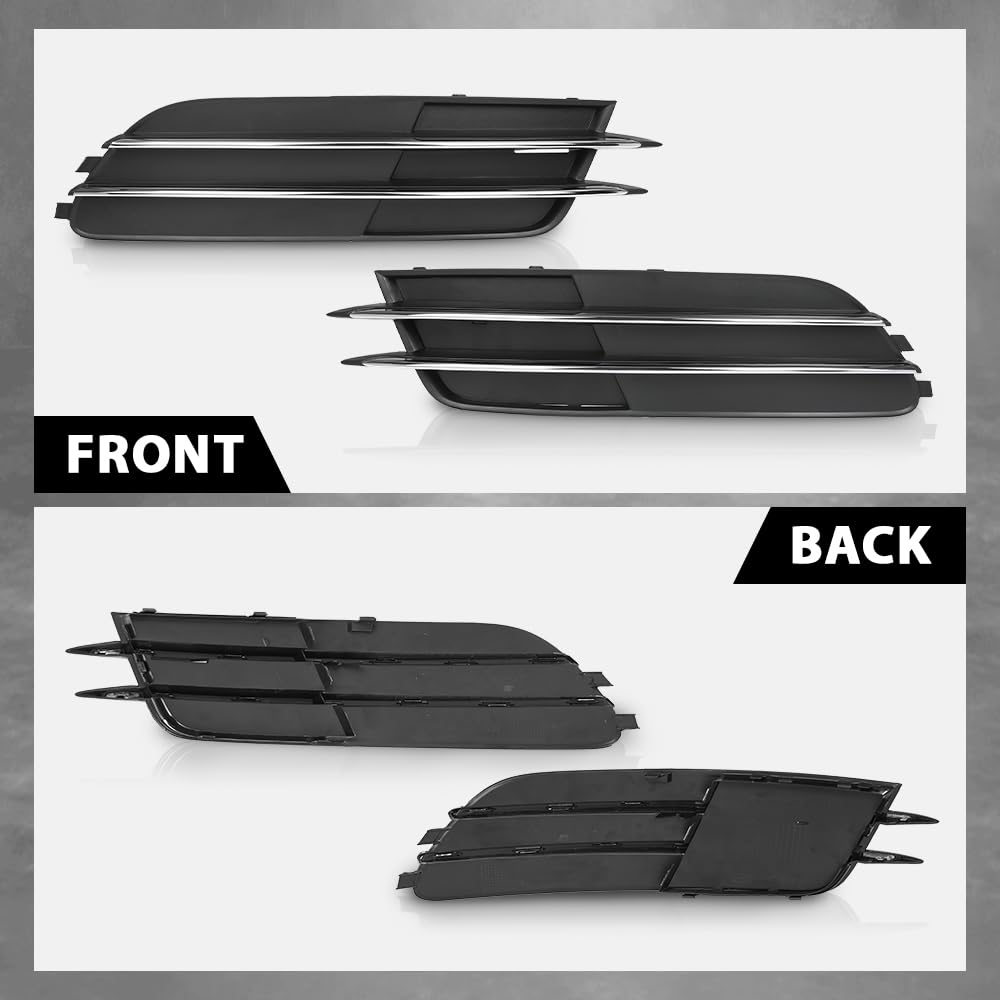 G-PLUS Pair Front Bumper Fog Light Grill Cover, Compatible with Audi A6/ A6 Quattro 2012 2013 2014 2015, Left Driver & Right Passenger Side 2PCS, 4G0807681, 4G0807682