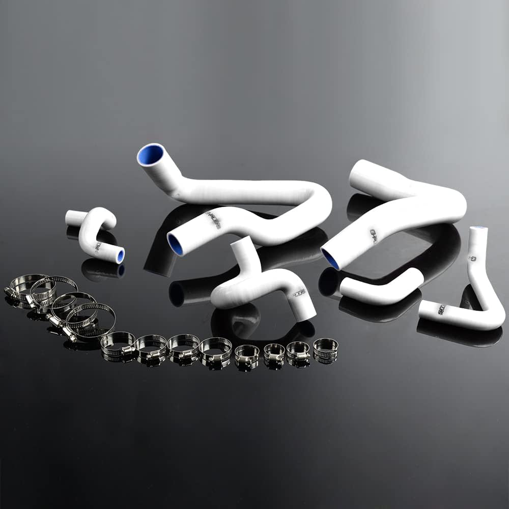 G-PLUS Silicone Radiator Coolant Hose Pipe Kit Clamps Compatible With 1979-1983 Ford Mustang V8/V6 MT/1986-1993 Mustang GT LX Cobra 5.0, White