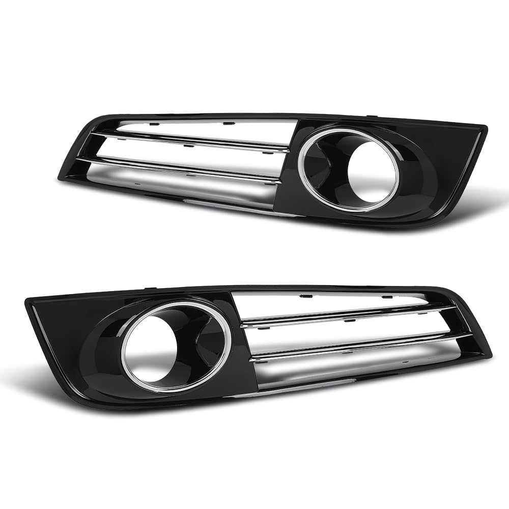 G-PLUS Front Bumper Grille Fog Light Cover Compatible with Audi A8 D4 2011 2012 2013 2014 4H0807679E, 4H0807680E Chrome Black