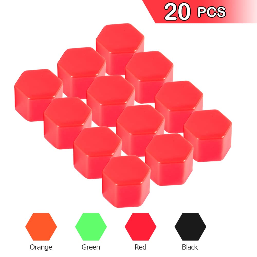 G-PLUS Universal Hub Screw Cover Cap Replacement for Car,19mm Red Wheel Tire Hub Screw Bolt Cover Nut Cap Lug Decoration 20PCS