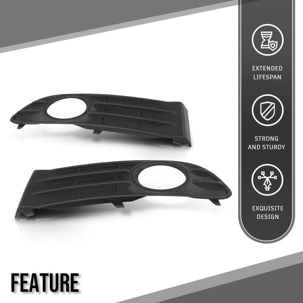 G-PLUS Front Bumper Fog Light Grille Grill Cover LH RH Compatible with Volvo S40 V50 S50 2008 2009 2010 2011 2012 30744919, 30744920 Black