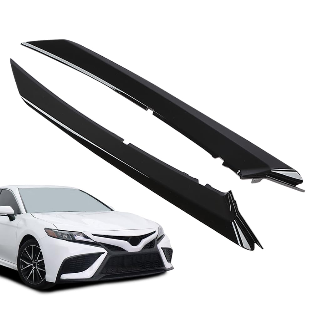 G-PLUS Front Grille Headlight Trim Molding Black Pair - Compatible with Toyota Camry Hybrid SE 2018-2021 / Camry SE Nightshade 2020 - 5271206100, 5271306100 Glossy Black