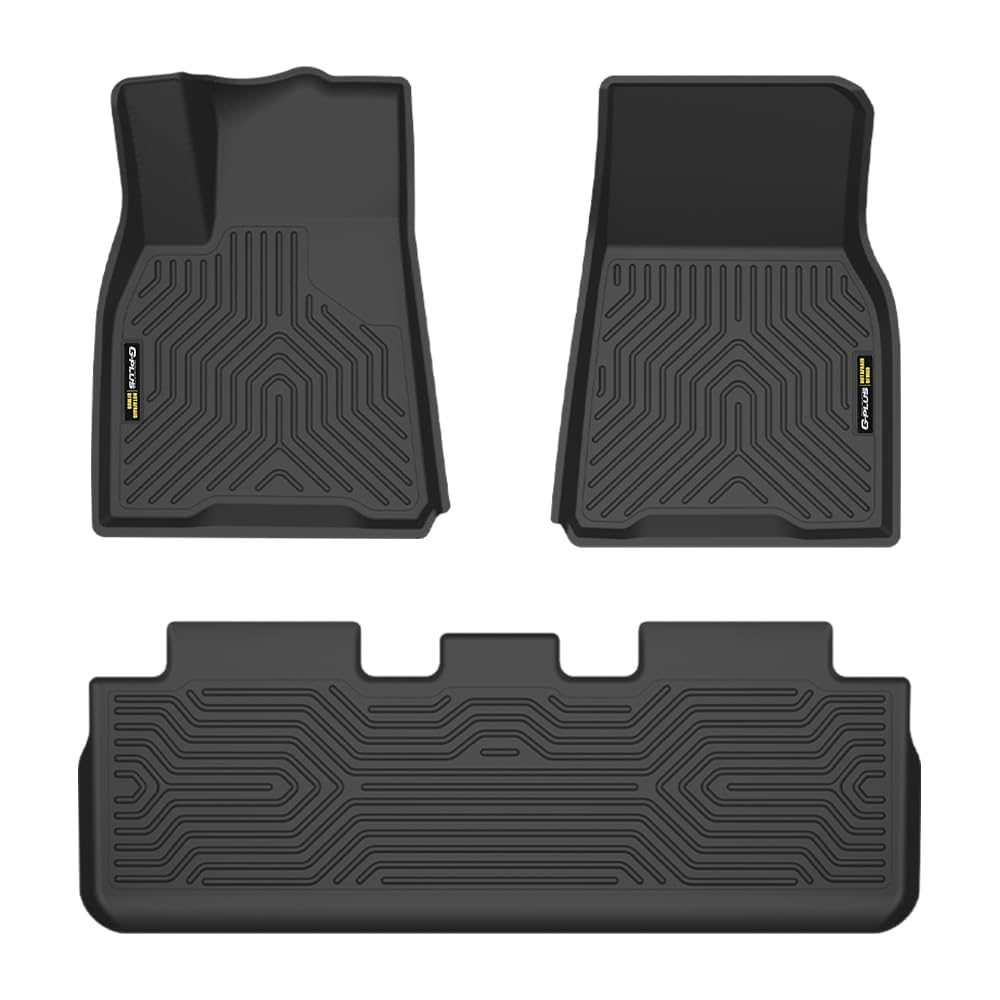 G-PLUS 3PCS Cargo Liner,Compatible with 2020-2025 Tesla Model Y 5 Seat (NOT Fit 7 Seat),1st & 2nd Row 3PCS,TPE Black Full Cover Protection Floor Liner Mats,All Weather Interior Accessories