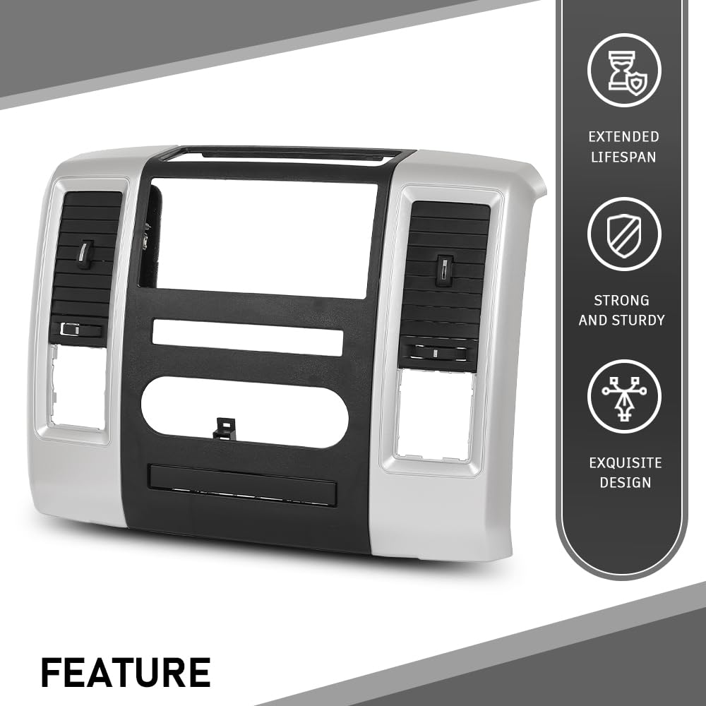 G-PLUS Radio Climate Control Bezel Trim Center Vent Compatible with Dodge Ram 2009 2010 2011 2012 Silver