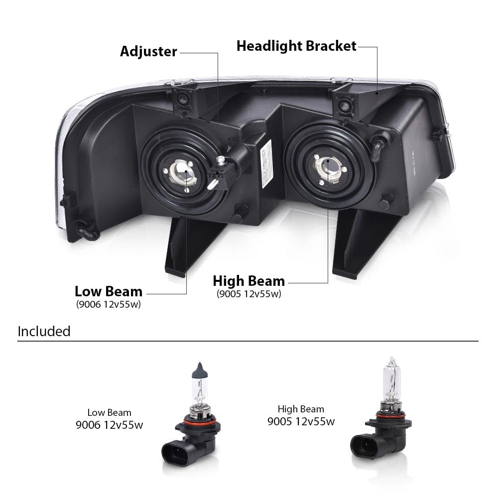 G-PLUS Headlight Headlamp w/Bulbs Fit Chevy Express/GMC Savana 1500 2003-2014,2500 3500 2003-2023,Clear Lens Black Housing Left Driver Side Bumper Headlamps,faros delanteros Assembly