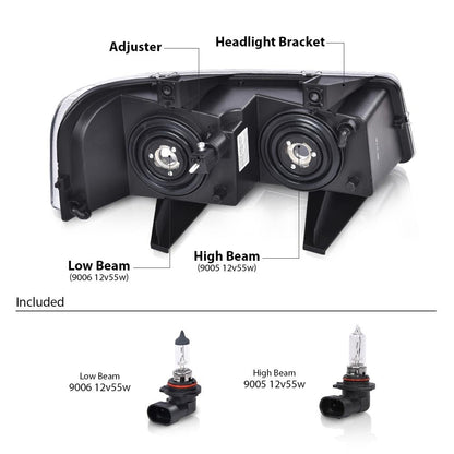 G-PLUS Headlight Headlamp w/Bulbs Fit Chevy Express/GMC Savana 1500 2003-2014,2500 3500 2003-2023,Clear Lens Black Housing Left Driver Side Bumper Headlamps,faros delanteros Assembly