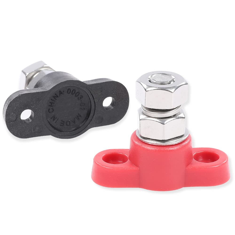 G-PLUS Junction Block Power Post Set Red & Black Insulated Terminal Stud 3/8" Stainless Terminal Distribution Block Battery Wire Power Distribution Terminal Block