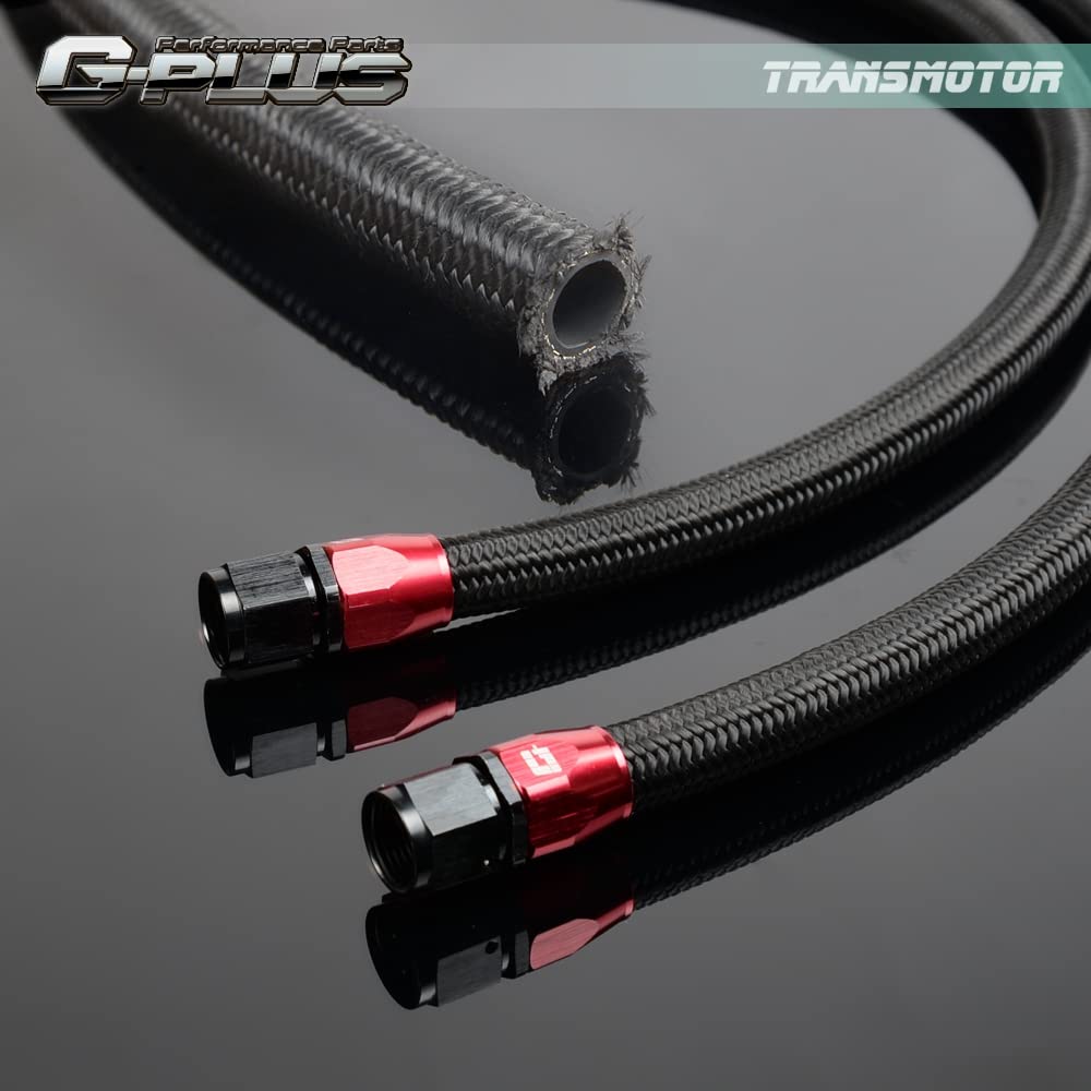 G-PLUS Stainless Steel Oil/Fuel Hose & Fitting Hose End Adaptor Kit,Transmission Gas Oil Fuel Line Fittings Kit 5 Meter Universal Replacement (8AN, Black)