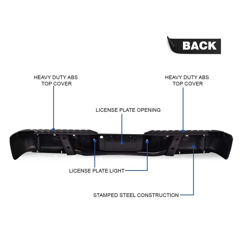 G-PLUS Rear Step Bumper Assembly Compatible With 2009-2014 Ford F150 Truck 9L3Z17B807A 9L3Z17906A FO1103160 Black Steel Back Step Bumper w/o Sensor Hole