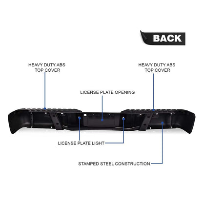 G-PLUS Rear Step Bumper Assembly Compatible With 2009-2014 Ford F150 Truck 9L3Z17B807A 9L3Z17906A FO1103160 Black Steel Back Step Bumper w/o Sensor Hole