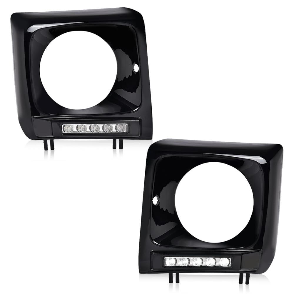 G-PLUS Black Headlight Bezel w/LED DRL Light Strip & Wire harness Compatible with 1990-2018 Mercedes Benz G-class W463 G63 G65 G500 G550 G55 AMG