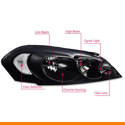 G-PLUS Headlights Assembly Fit Chevy Monte Carlo 2006 2007/Chevy Impala 2006-2013/Chevy Impala Limited 2014 2015 2016 Headlamps W/o Bulbs Smoky Lens Black Housing Clear Reflector,faros delanteros
