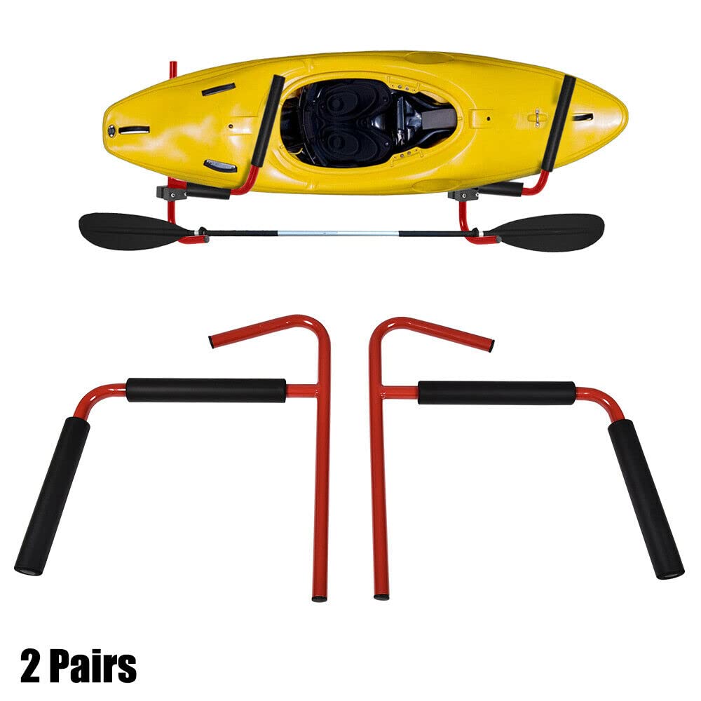 G-PLUS Kayak Storage Rack,2 Pairs Steel Ladder Wall Hanger for Kayaks and Paddle Board Canoes Boat Black Kayaks Storage Hook for Indoor Outdoor