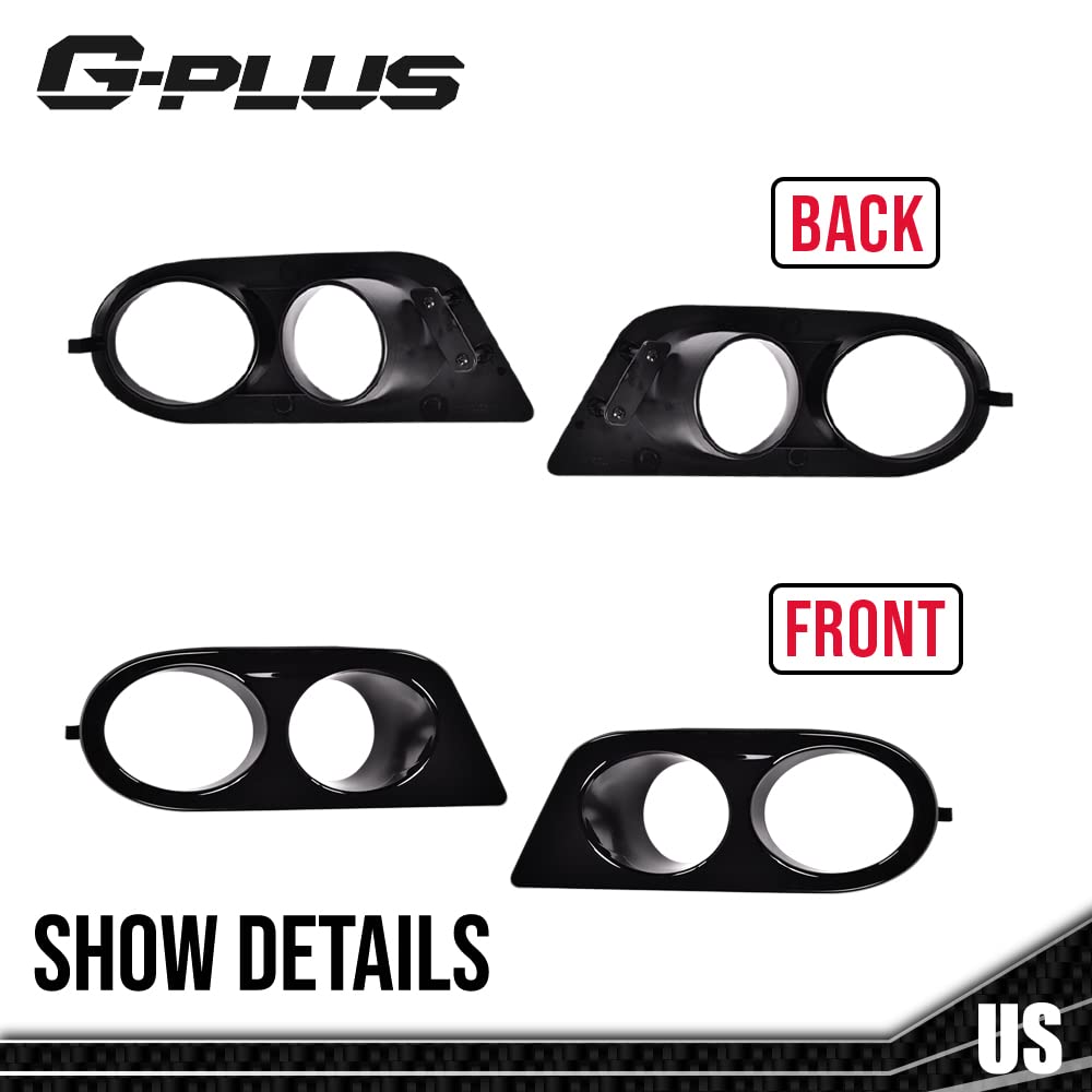 G-PLUS Front Bumper Fog Light Frames Compatible With BMW 3 Series E46, Bumper Fog Lamp Cover Pair LH & RH (Bright Black) Fog Lamp Accessories