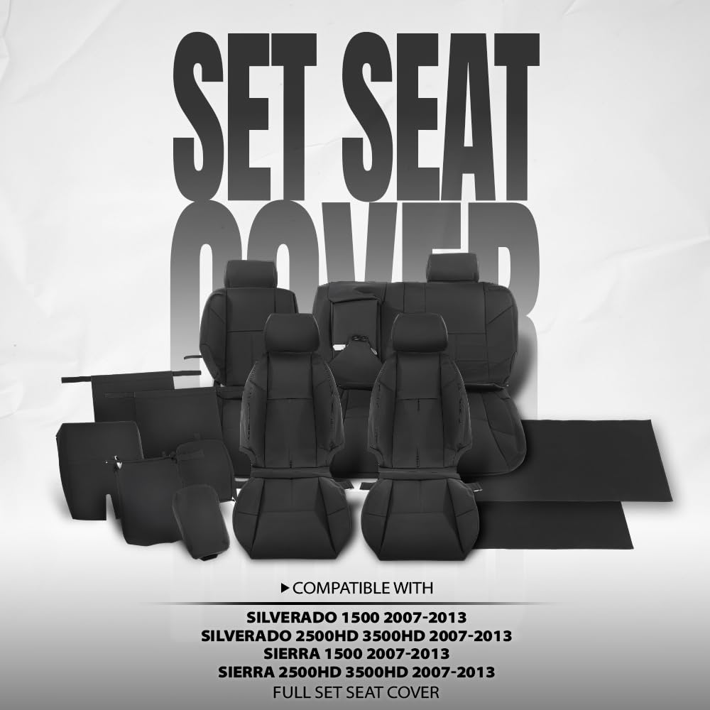 G-PLUS Seat Cover Compatible with Chevy Silverado/GMC Sierra 1500 2500HD 3500HD 2007 2008 2009 2010 2011 2012 2013 Black