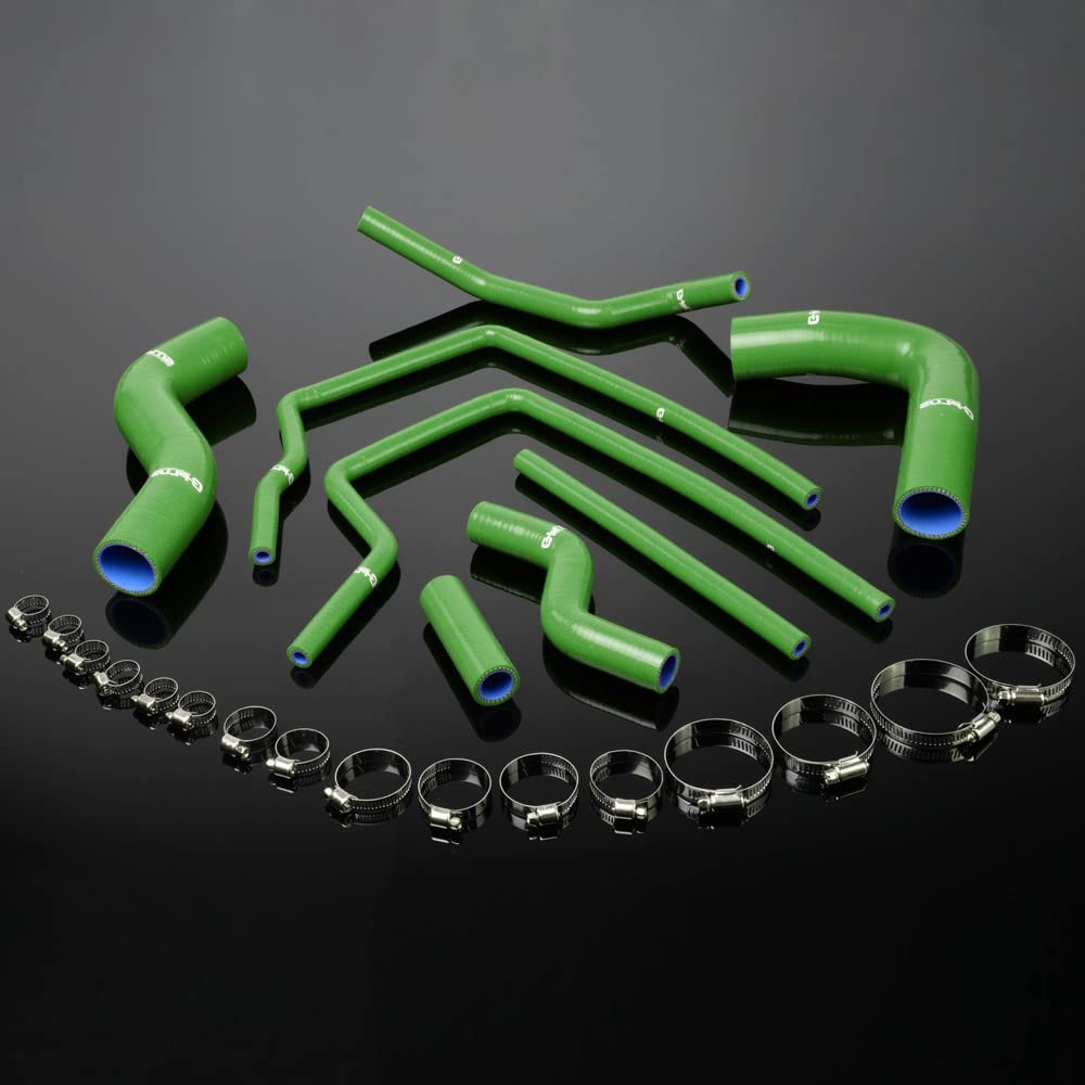 G-PLUS Silicone Radiator Coolant Tube Kit Clamps Compatible With 1996-2000 Subaru Impreza GC8 GF8 STI EJ20 WRX,Green
