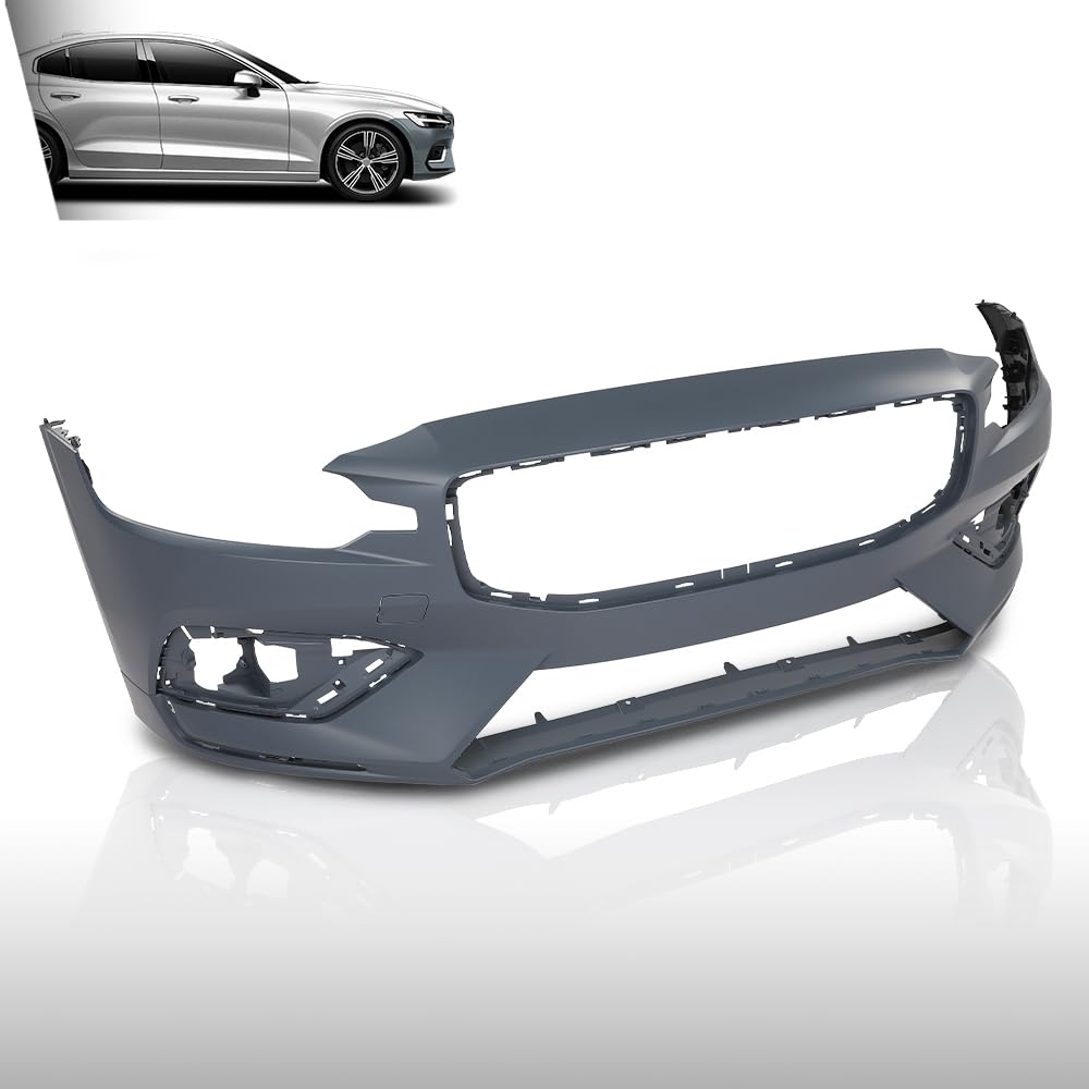 G-PLUS Front Bumper Cover Fascia Compatible with Volvo S60 V60 2019-2021 Fit Models without Headlight Washer and Parallel Park Assist 397964230, 36011940