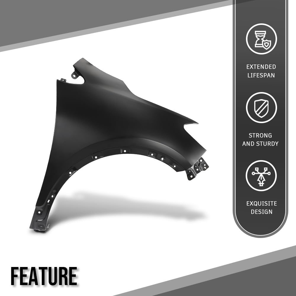 G-PLUS Front Fender RH Right Passenger Side Compatible with Buick Encore (submodel: Base, Convenience, Leather, Premium) 2013-2016 without Turn Signal Light Hole 95031570, GM1241382 Black