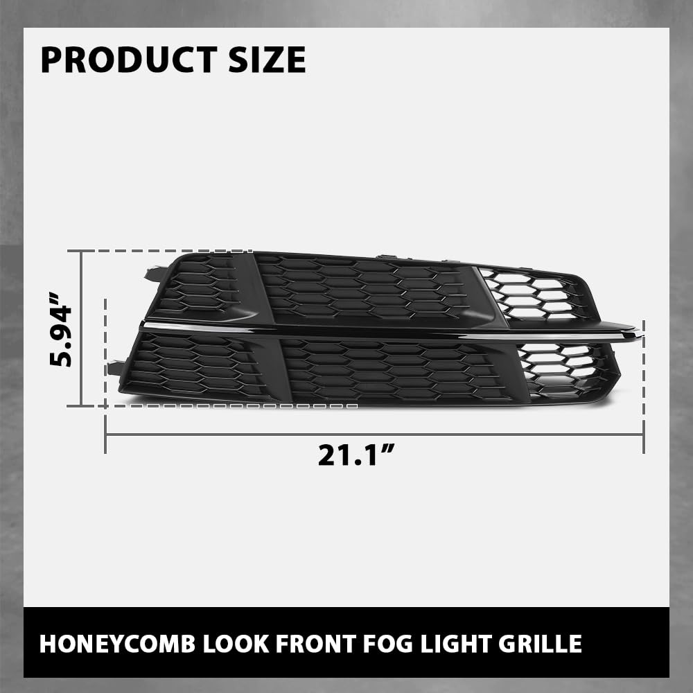 G-PLUS Pair Front Front Fog Light Grille Cover, Compatible with Audi A6 / A6 Quattro / S6 S-Line 2016 2017 2018, Left Driver & Right Passenger Side 2PCS, 4G0807648B, 4G0807647B