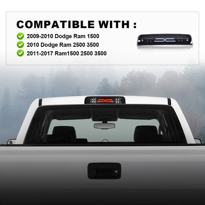 G-PLUS LED Bar Third Brake Light Compatible with Dodge Ram 1500 2009-2010/Fit Dodge Ram 2500 3500 2010/Fit Dodge Ram 1500 2500 3500 2011-2017 High Mount Stop Light Smoky Lens Black Housing