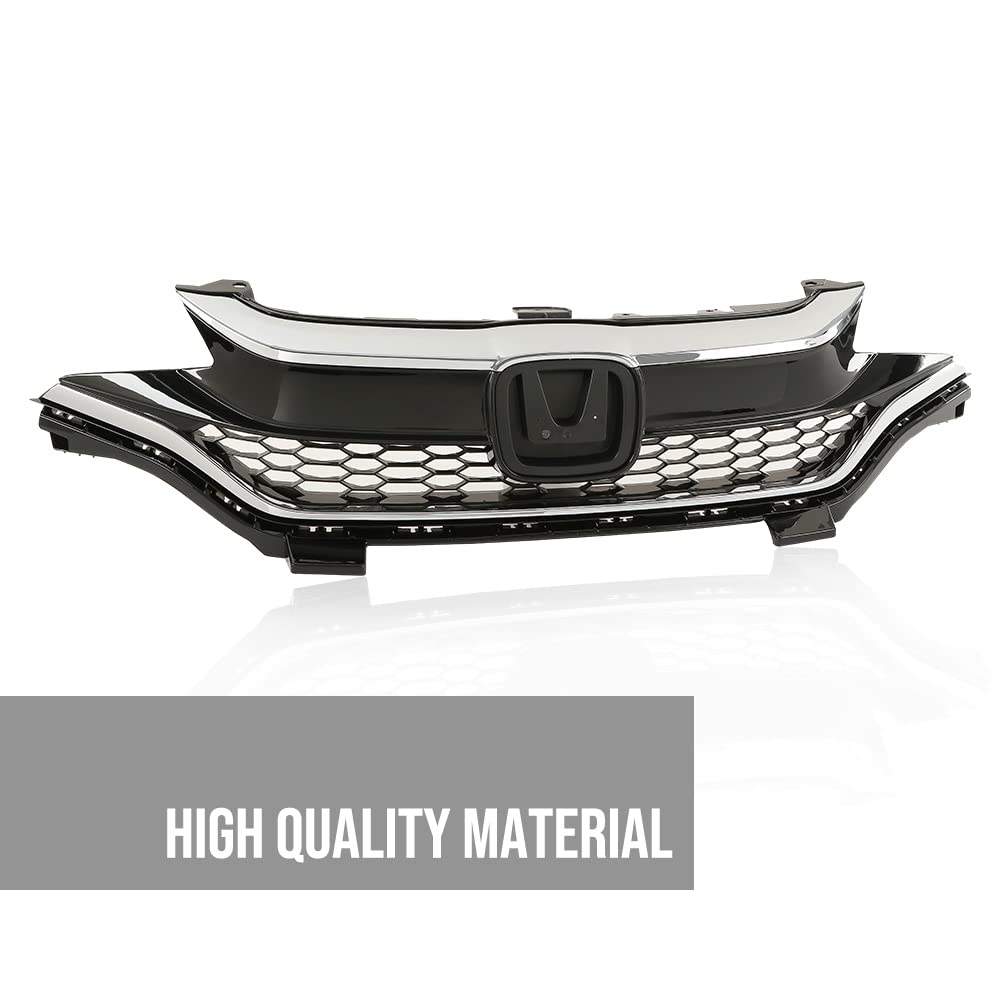 G-PLUS Front Bumper Upper Chrome Honeycomb Grille Grill Compatible with 2018 2019 2020 Honda Fit 71121-T5R-A50, 71122-T5R-A50, 71123-T5R-A50