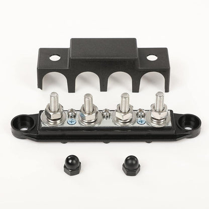 G-PLUS 4 Post Power Distribution Block Bus Bar with Cover, Busbar Power Battery Terminal Distribution Block 5/16" Posts 12V 250A, 4 Post Busbar Power Distribution Block Black