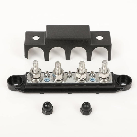 G-PLUS 4 Post Power Distribution Block Bus Bar with Cover, Busbar Power Battery Terminal Distribution Block 5/16" Posts 12V 250A, 4 Post Busbar Power Distribution Block Black