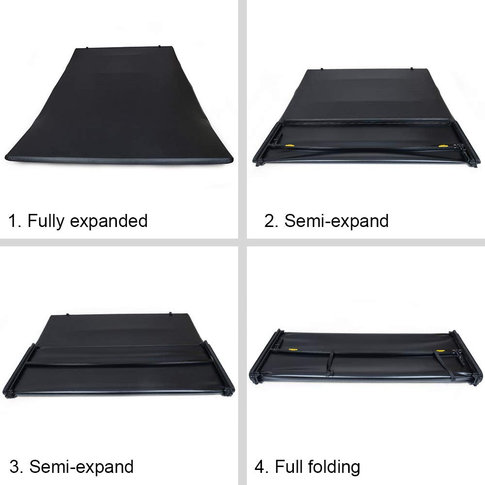 G-PLUS Four-fold 8FT Bed Vinyl Soft Truck Bed Tonneau Cover Black Compatible with 1999-2017 Ford F250/F350 Super Duty
