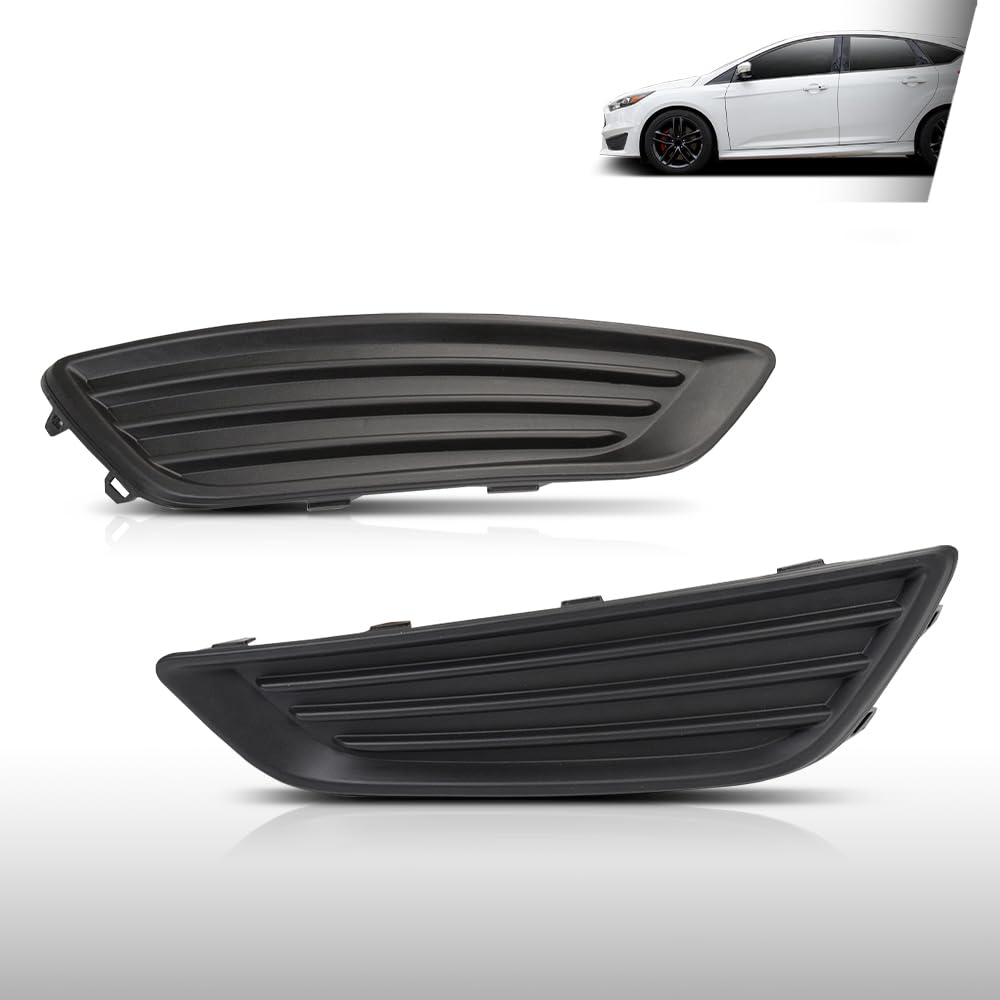 Fog Light Lamp Assembly Trim Bezel Cover Compatible with Ford Focus S/SE Models 2015 2016 2017 2018 Matte Black Front Left Driver Side FO1038150 + Right Passenger Side FO1039150