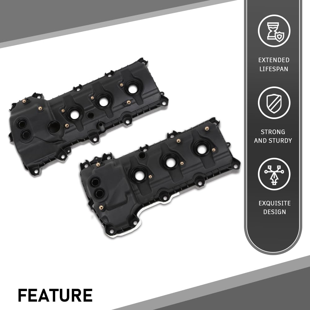 G-PLUS Engine Valve Cover Set Compatible with Ford Edge 2011-2018 Fit Ford F150 Mustang 2011-2017 w/o Cam Sensor Port Hole, Non-Turbo Black