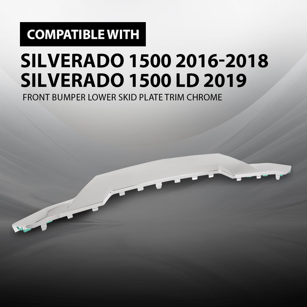 G-PLUS Front Bumper Lower Skid Plate Trim Chrome Compatible with Chevy Silverado 1500 2016 2017 2018,Fit Chevy Silverado 1500 LD 2019 GM1044128, 23243083 Silver