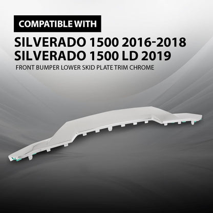 G-PLUS Front Bumper Lower Skid Plate Trim Chrome Compatible with Chevy Silverado 1500 2016 2017 2018,Fit Chevy Silverado 1500 LD 2019 GM1044128, 23243083 Silver
