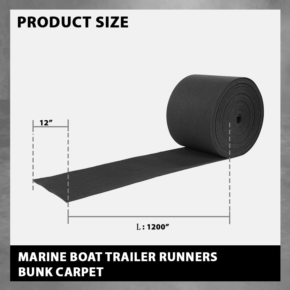 G-PLUS 12" x 100' Outdoor Ribbed Marine Carpet, Boat Trailer Bunk Carpet, Fit Boat Trailer Bunks Runner Docks Black