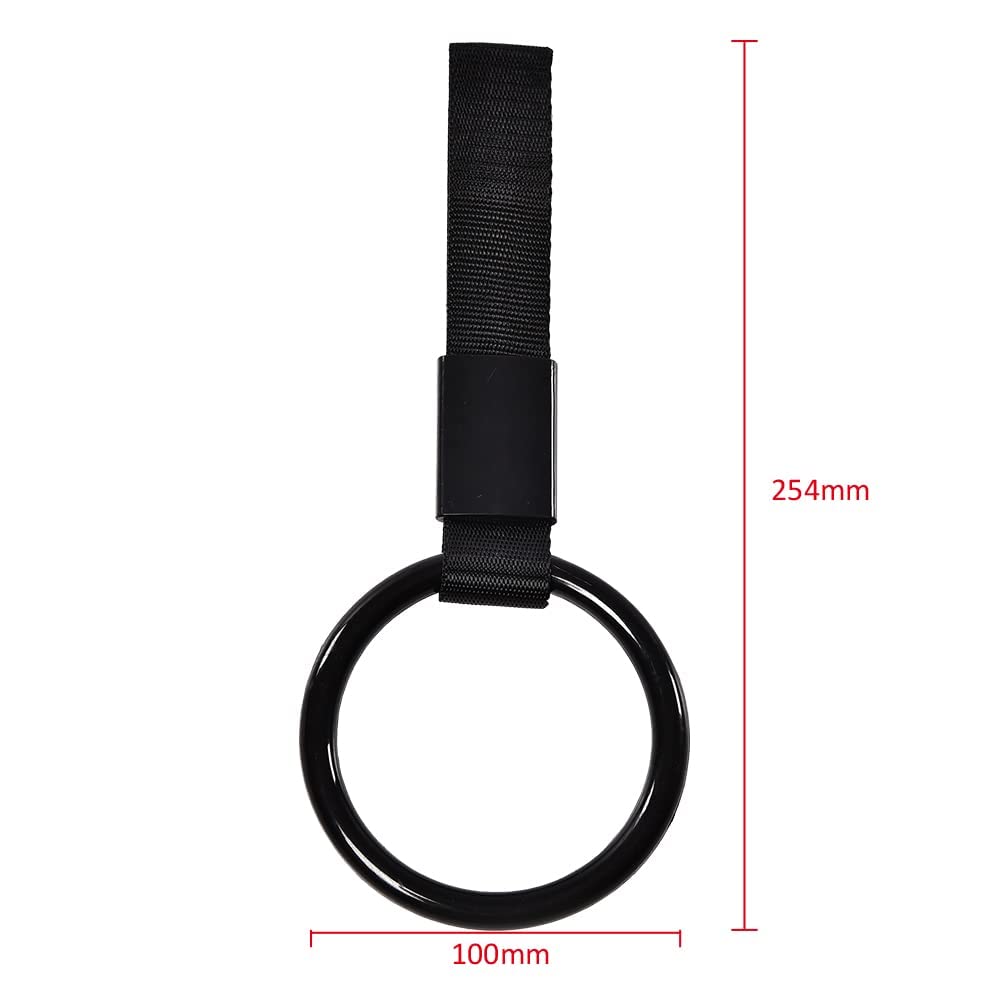 G-PLUS JDM Tsurikawa Ring Round Subway Train Bus Car Handle Hand Straps Drift Charm, Rear Bumper Warning Ring (Black)